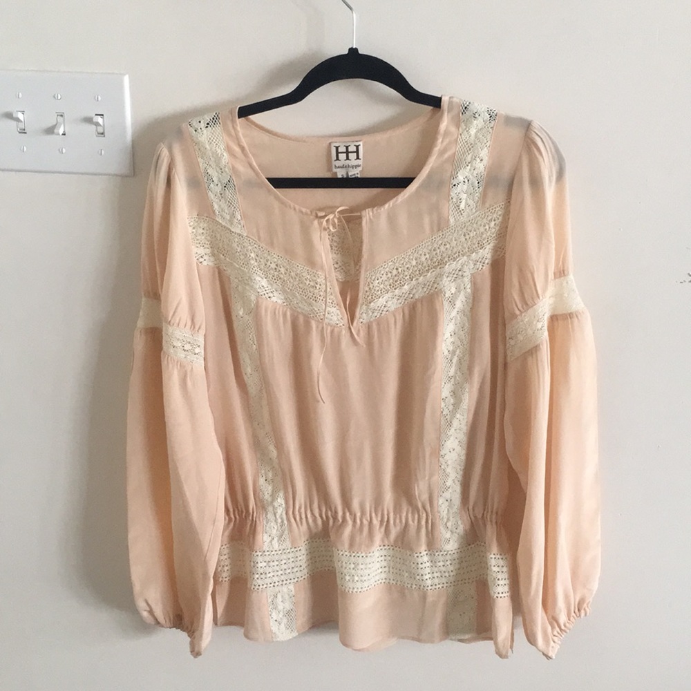 Peach and white long sleeve hippie shirt
